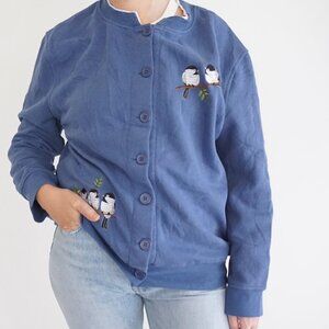 Speculation Embroidered Bird Cardigan Blue Grandmacore Cottagecore Cabincore PL